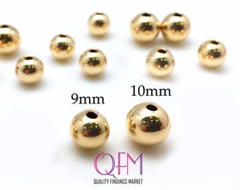 5pcs Gold Filled Beads - Gold Filled Seamless Round Spacer Beads 9mm, 10mm - GF beads - Yellow gold filled beads - Gold filled Spacer bead
