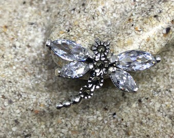 Real Clear Crystal Cubic Zirconia Dragonfly Marcasite 925 Sterling Silver dangle earrings