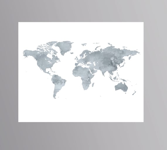 printable grey world map watercolor wanderlust poster download