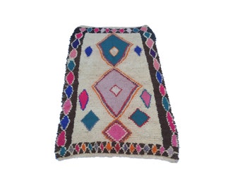 89"x45" Vintage Moroccan Rug Woven By Hand From Scraps Of Fabric / Boucherouite / Boucherouette