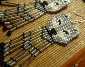Native American Beaded Wolf Totem Earrings