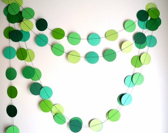 Green circles paper garland, green shades party decor, home decor, birthday party garland