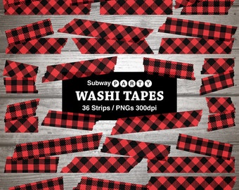 Lumberjack Digital Washi Tapes. Red Black Buffalo Check Plaid Gingham. Semitransparent Strips. Scrapbook Clipart. 36 PNGs. INSTANT DOWNLOAD