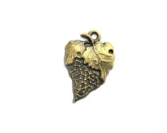 6 Bronze Leaf Charms - 23mm