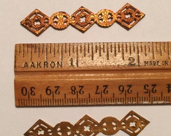Ten (10) Unusual Brass Filigree Bars, Lovely Ornate Stamping, Copper, Patina