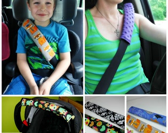 Custom Padded seat belt strap cover reversible / booster and adult