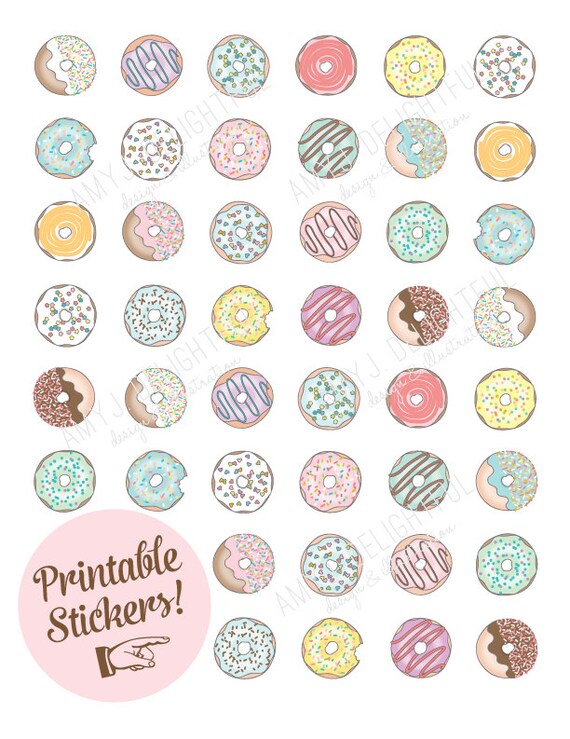 printable donut stickers digital file instant