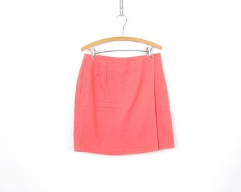 Pink Denim Jean Skirt Mini Wrap Skirt 1990s Denim Vintage Skirt Womens Size 12 Large