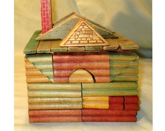 Vintage Wooden Building Blocks Wood Block Antique Toy 78 Pieces 1935 VERY RARE