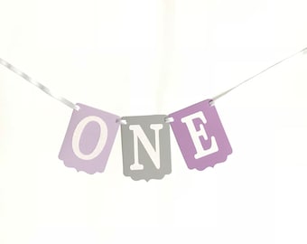 One High Chair Banner- Purple and Gray High Chair Banner- Purple Gray and White Banner