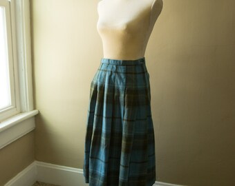 Vintage Blue and Gray Plaid Skirt