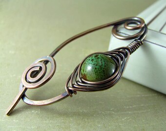 Wire Shawl Pin Copper Scarf Sweater Pin Hand Forged Fibula Wire Wrapped Jewelry Wire Work Handmade