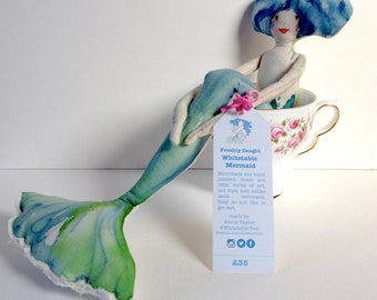 Freshly Caught Whitstable Mermaid. Mermaid art doll, soft sculpture, heirloom doll, by Annie Taylor