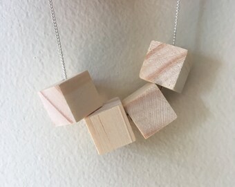 White wood block necklace - wood necklace - geometric wood necklace - wood block necklace - boho wood necklace - festival wear necklace