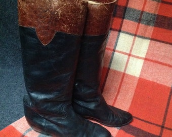 80s Boots Black Leather Slouch Boots Pointy Toe US 9,5 EU 39 40 UK 7,5