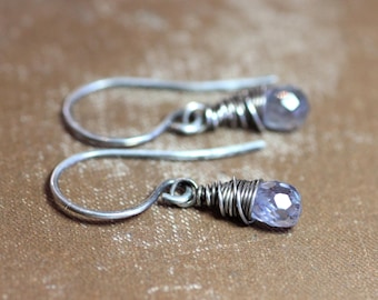 Tiny Iolite Briolette Earrings Blue Gemstone Faceted Teardrop Antiqued Sterling Silver
