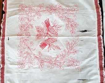 Vintage Red Work Pillow Overlay