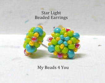 Beaded Earrings,Beadwoven Earrings, Seed Bead Earrings, Stud Earrings, Beaded Jewelry, Beadwork, Gift for Her