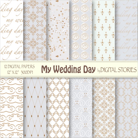 wedding digital paper my wedding day white gold