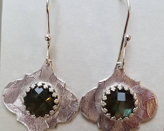 Faceted laboradorite and sterling silver earrings