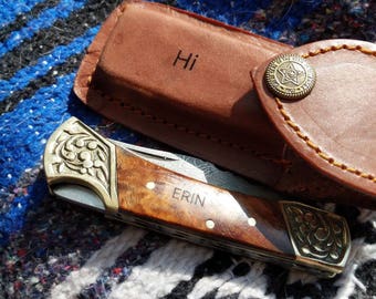 Personalized Knife - KNIFE NOT INCLUDED ,Engraved knife Custom Hand Made Forged Damascus Steel Hunting Bowie Knife Leather Sheath