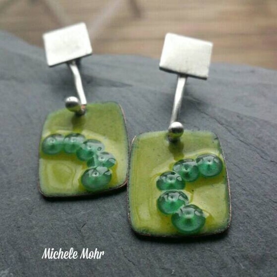 Spring Awakening Enamel Post Earrings - kiln fired vitreous enamel on copper, fine silver and sterling silver post earrings