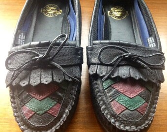 Vintage 80's Walkables Patchwork Fringe Loafers, 8.5 W