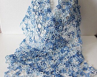 Tatted White-Blue scarf - Scarf Handmade – Lacy original, graceful scarf in retro style