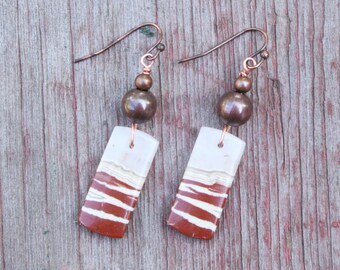 Natural Stone Earrings, Boho Earrings, Red Creek Jasper Earrings, Raw Stone Earrings