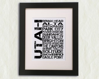 Utah Ski Areas Word Art Print
