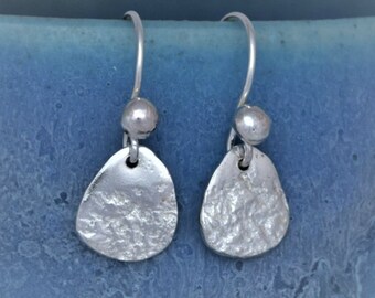 Silver Drop Earrings, Organic texture Earrings, Reticulated Artisan Earrings, Birthday Gift, Mothers Day, Gift for Mum or Sister or Wife