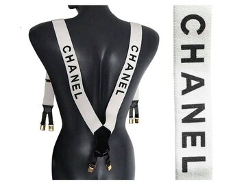Handmade CC Logo Chanel Inspired Custom Made Suspenders WHITE