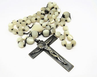 Antique French, Large, Mother Of Pearl, Rosary, Hartmann Crucifix