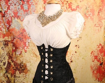 May Sale-30% OFF- Waist 39-41 Black brush Stroke Wench Corset