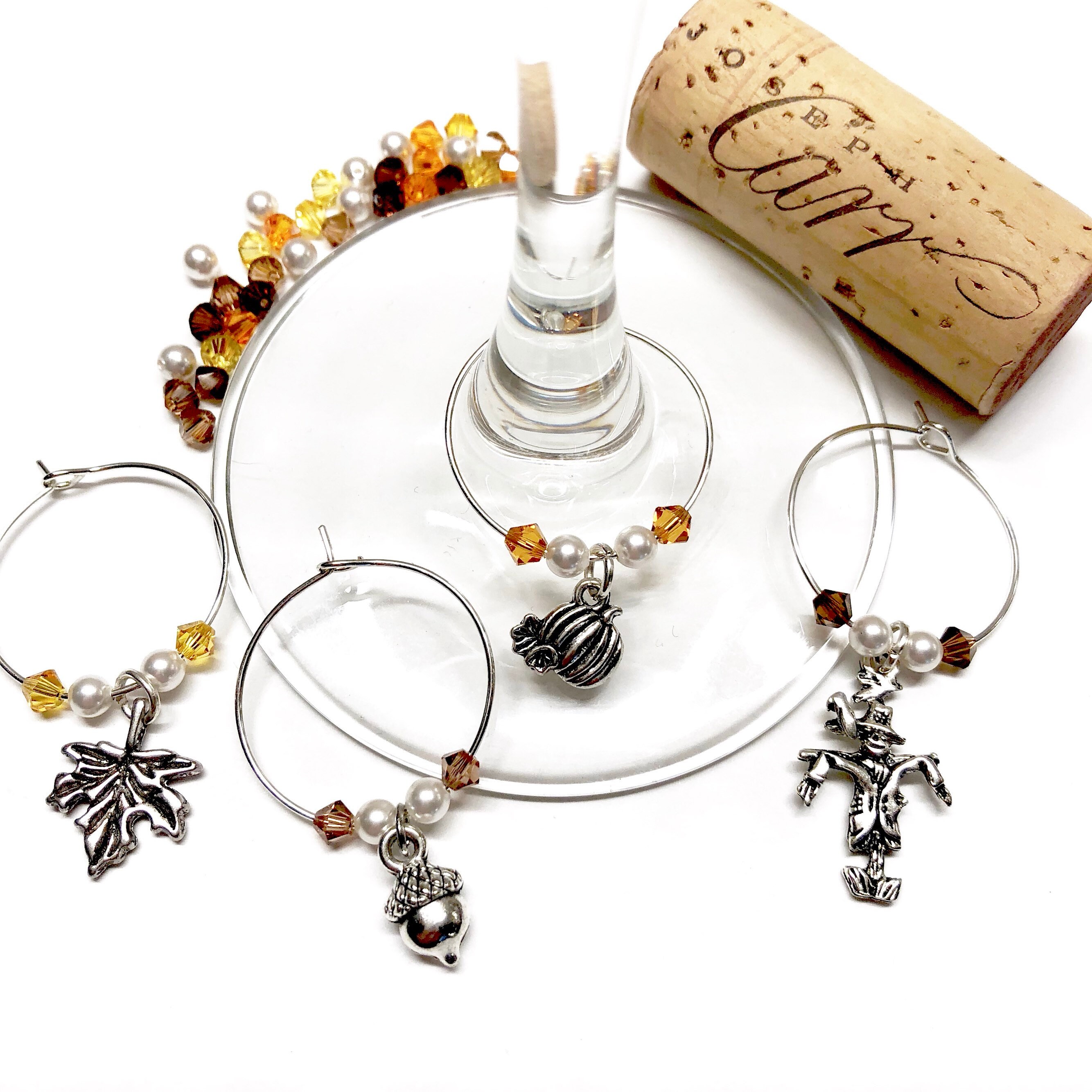 Fall Harvest Autumn Wine Charms with Swarovski crystals and