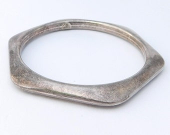 Modernist Heavy Sterling Geometric Mexican Bangle