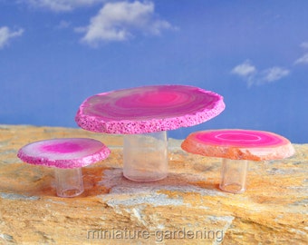 Agate Gemstone Bistro Set, Pink for Miniature Garden, Fairy Garden