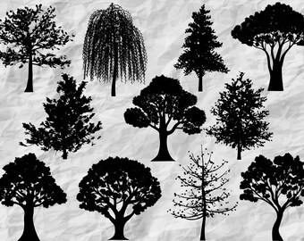 11 Tree Silhouettes | Tree Cliparts | Tree SVG cut files | Tree wall print | vinyl design | printable | vectors | digital files | prints