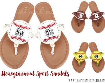 Monogrammed Sports Sandals - Baseball Monogram, Softball Monogram, Football Monogram, Soccer Monogrammed Flip Flops