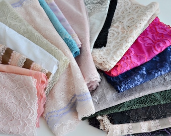 Stretch lace trim lot Lace offcuts Assorted lace scraps Doll dress sewing Stretch lace lengths Lace lot Lace pieces Scrap pack, 3/430