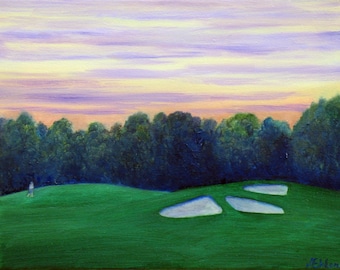 11x14" oil painting, "Golfing sunset"