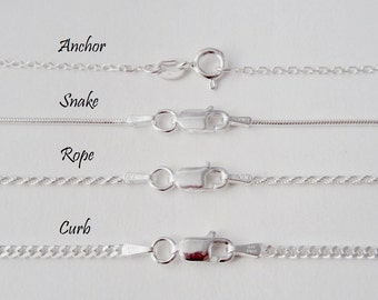925 Sterling Silver Chain - Anchor, Rope, Snake and Curb Link Chains - 16 to 30 inches - Finished Chain - Unisex Chains