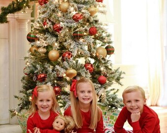 Striped Kid's Christmas Pajamas, Children's Holiday Pajamas, PJs, Baby Gown, Matching Doll Pajamas - PRE ORDER 1