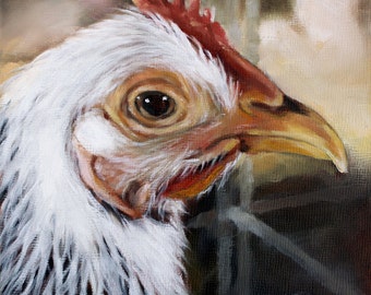 Chicken Print, Chicken Art, Farm Animal Print, Home Decor, Kitchen Art, 6x6 Print