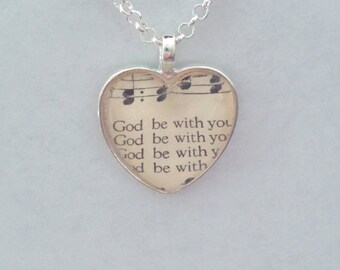 God be with you / sheet music - glass pendant necklace