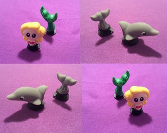2-pc 3D Mermaid, Dolphin, or shark / 4-pc 3D Pirate Shoe charms for crocs, Silicone bracelet charms, party favors, jibbitz