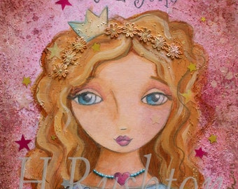 Girls Room Decor - Wall Art - Inspirational Quote - Mixed Media Art- Shabby Girls Decor- Size 8 x 10