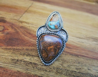 The Ring of Hekate / Royston Turquoise & Australian Boulder Opal Ring / Sterling Silver Ring / Artisan Turquoise Ring / Australian Opal
