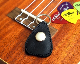 Leather Guitar Pick Holder Custom Engraved Wooden Personalized Plectrum Personalized Fathers Day Gift for Musician for Him for Husband
