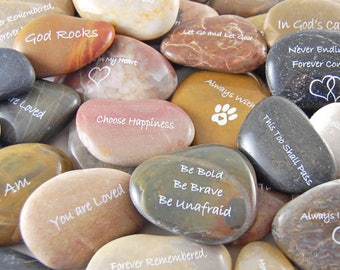 Engraved River Rocks - Inspirational Sayings - Set of 60- FREE US SHIPPING